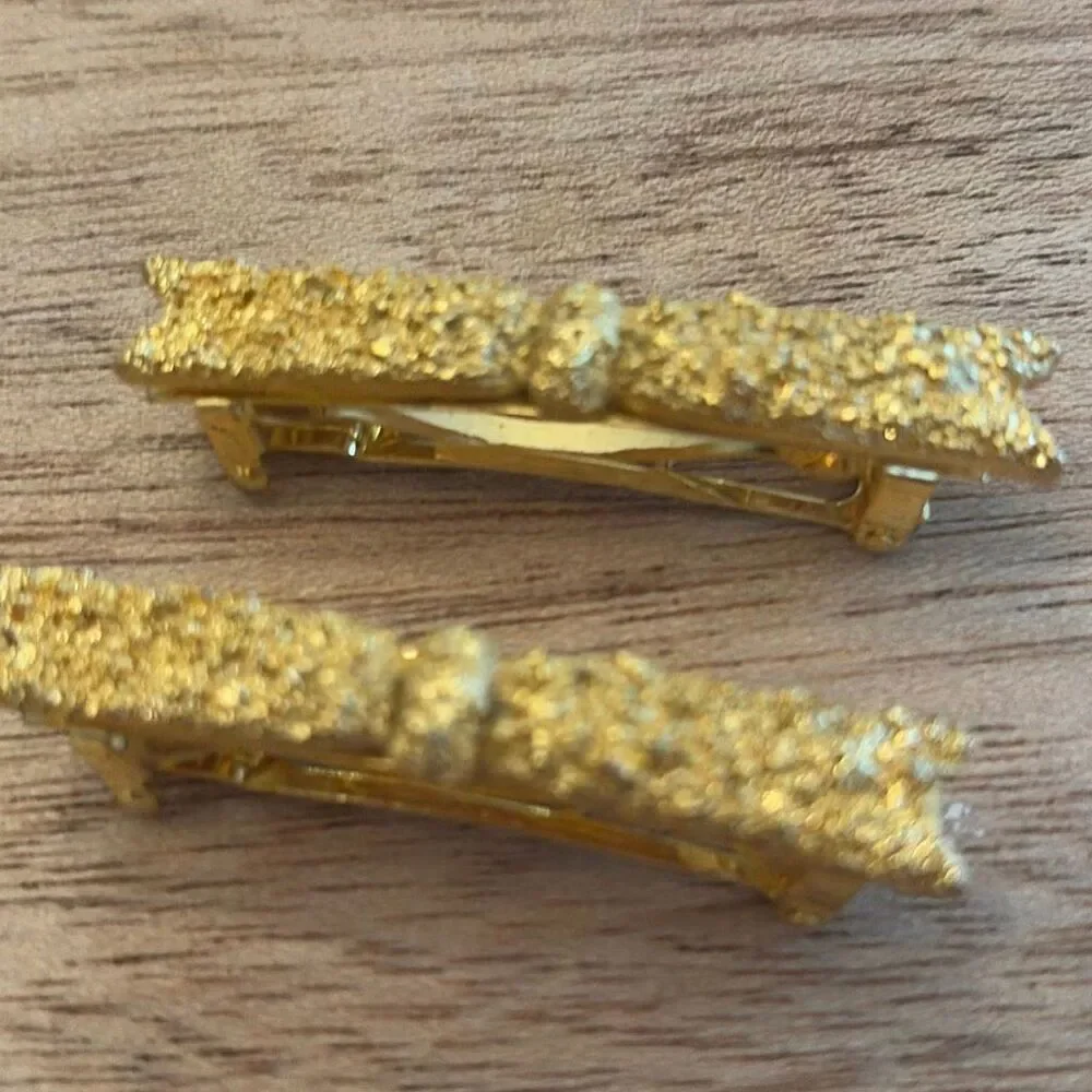 Vintage made in France gold bow barrettes 2 inch